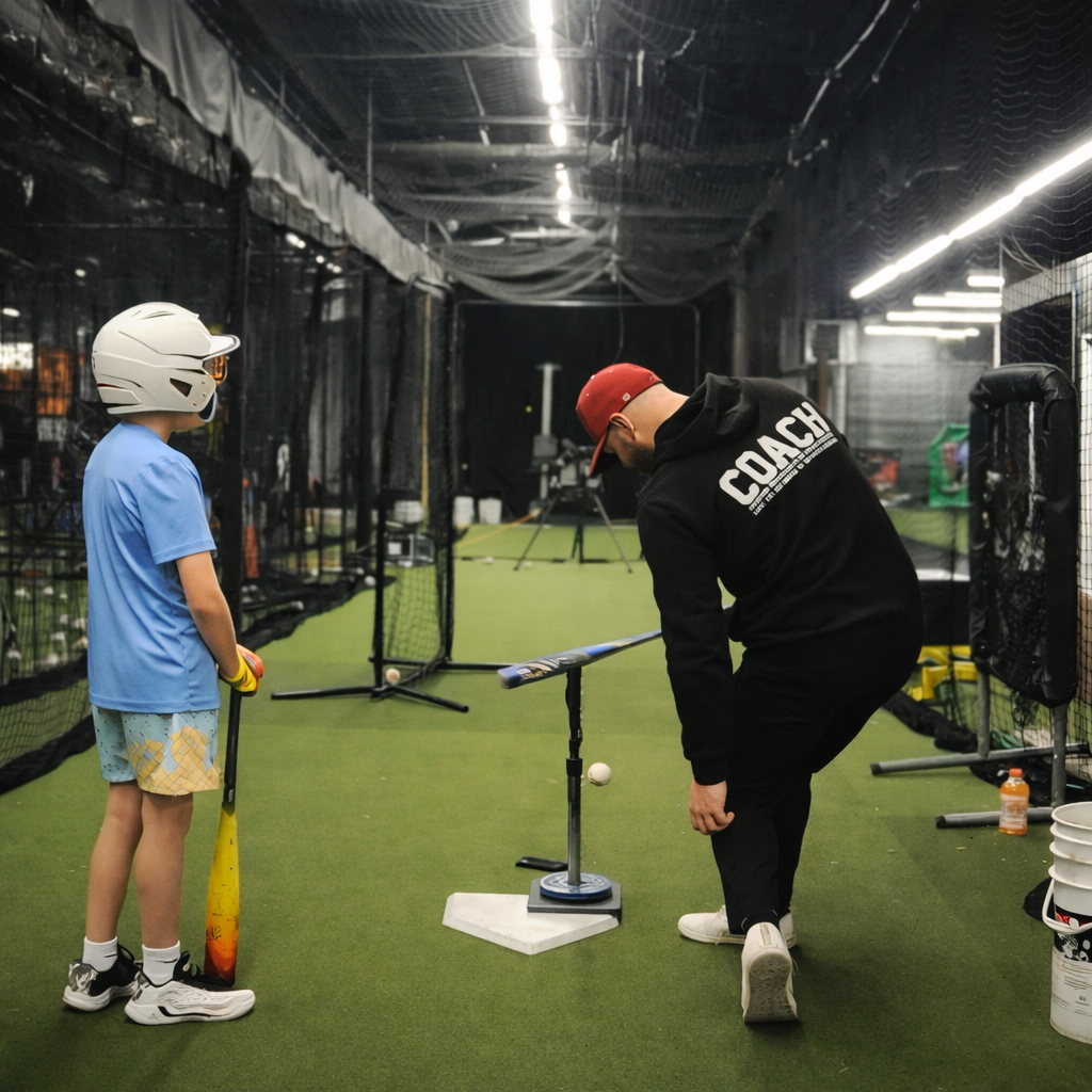 Setting up a tee station during a one-on-one lesson